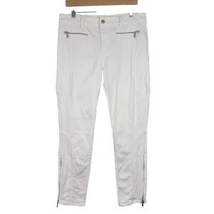 Karen Millen Biker Moto Jeans 12 (35x29) White Slim Zip Pockets Seam‎ Detailing